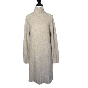 Banana Republic Mock Neck Sweater Dress Large Wool Yak Knee Length Beige New